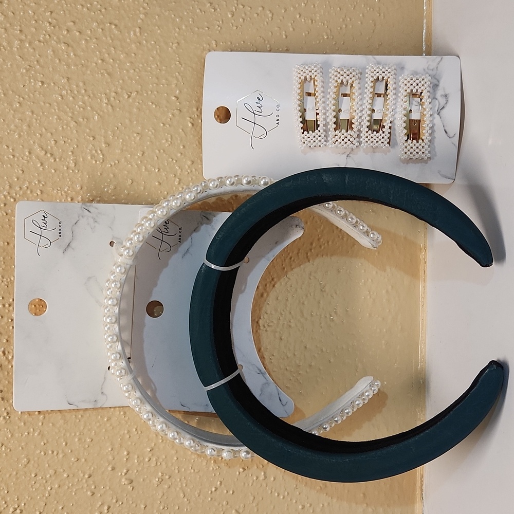 🆕️ HEADBANDS AND FAUX PEARL BEAD HAIR CLIPS LOT (3)